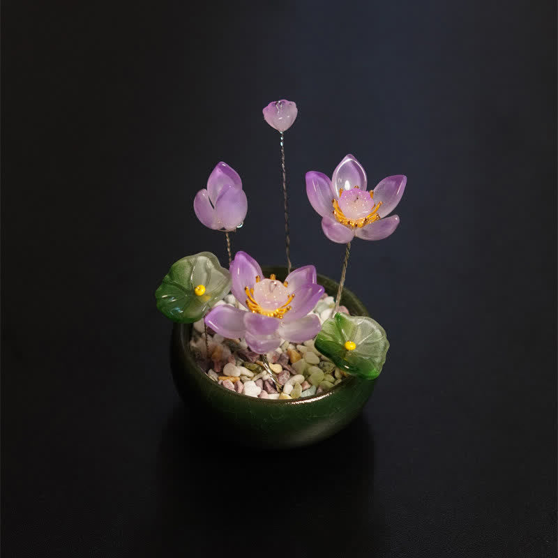 Buddha Stones Peony Lotus Liuli Flowerpot Handmade Mindful Living Decor