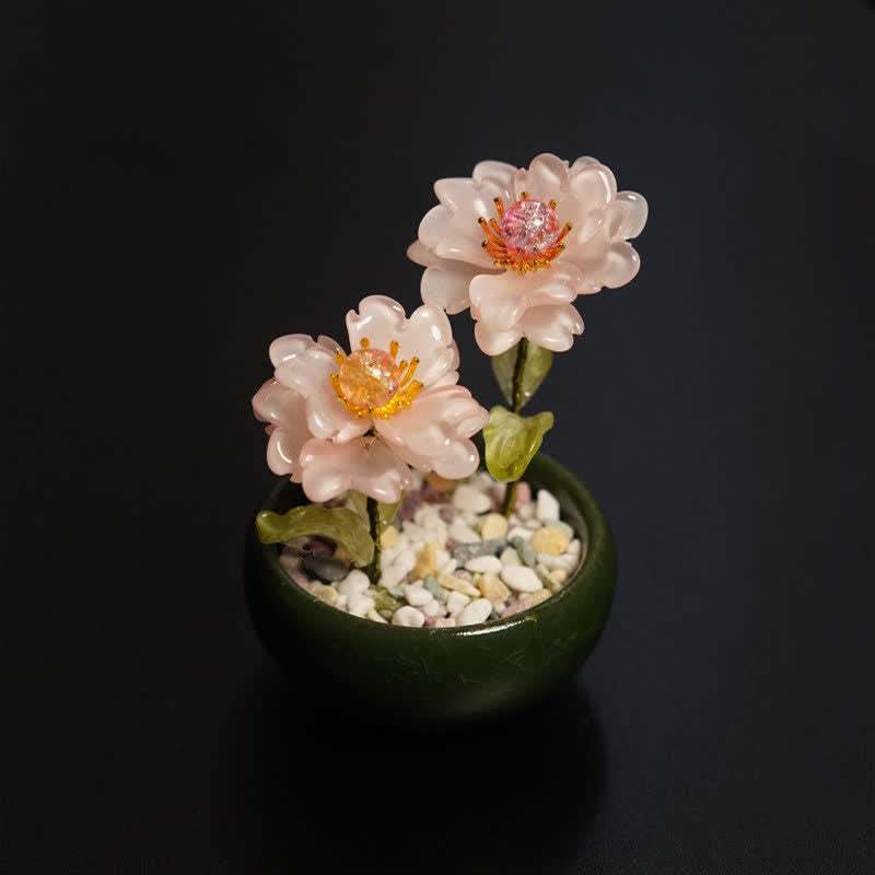 Buddha Stones Peony Lotus Liuli Flowerpot Handmade Mindful Living Decor