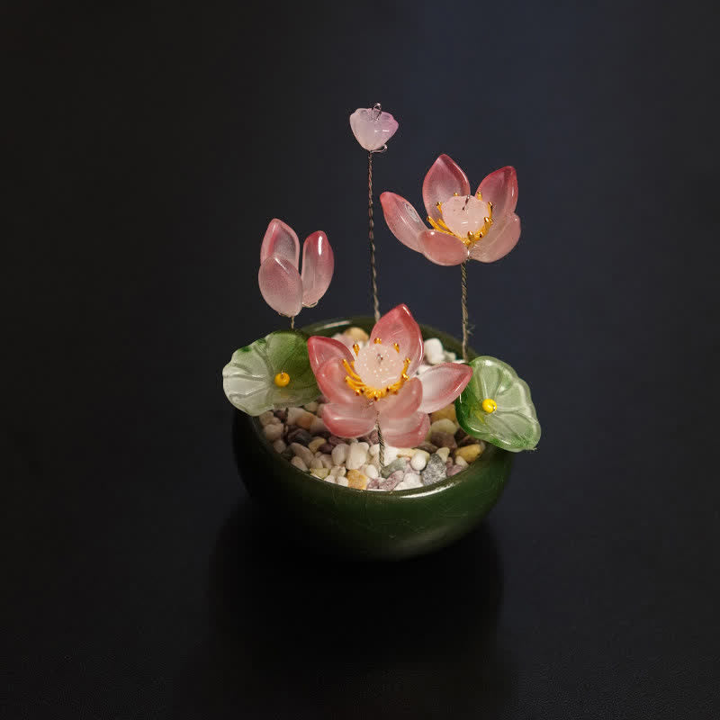 Buddha Stones Peony Lotus Liuli Flowerpot Handmade Mindful Living Decor