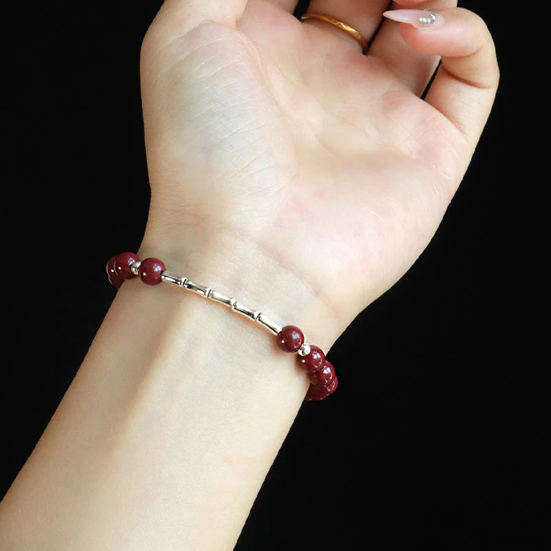 Buddha Stones Cinnabar 925 Sterling Silver Calm Concentration Bracelet