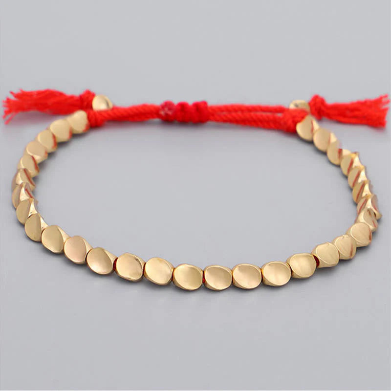 Buddha Stones 3Pcs Golden Copper Beads Red String Luck Bracelet