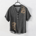 Buddha Stones Cotton Dragon Men's Short Sleeve Half Button Shirt