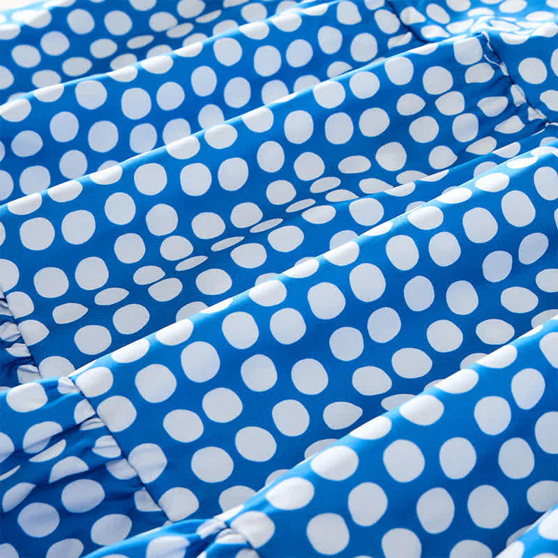 Buddha Stones Summer Elegant Polka Dot A Line Ruffle Hem Short Sleeve Knee Length Dress