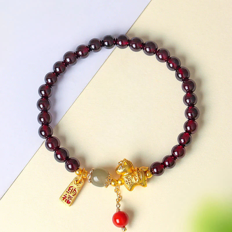 Buddha Stones Year Of The Horse Garnet Fu Character Lucky Fortune Charm Protection Bracelet
