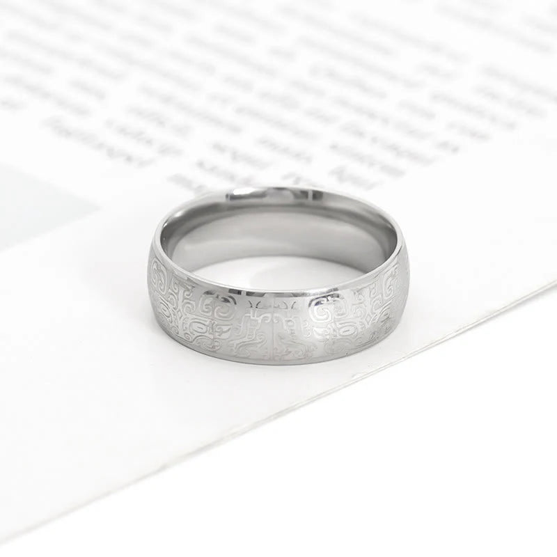 Buddha Stones Lucky Mythological Creature Taotie Wealth Titanium Steel Ring