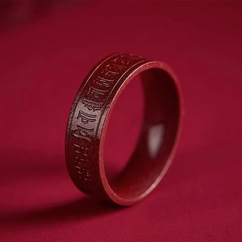 Buddha Stones Cinnabar Om Mani Padme Hum Heart Sutra Blessing Ring