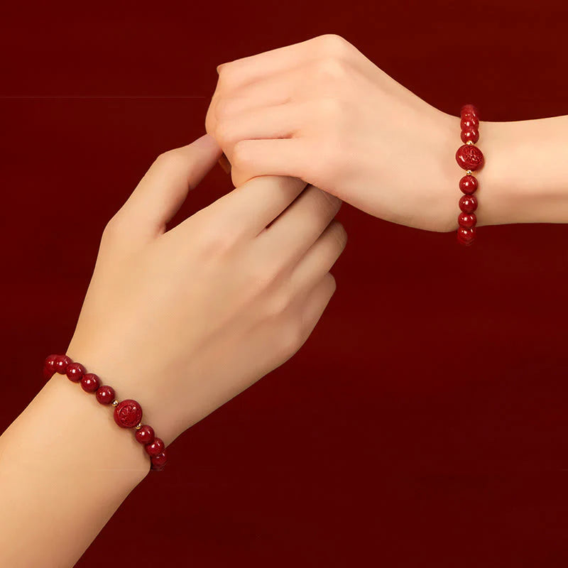 Buddha Stones Chinese Zodiac Year Of The Horse Carved Cinnabar Peaceful Blessing Bracelet
