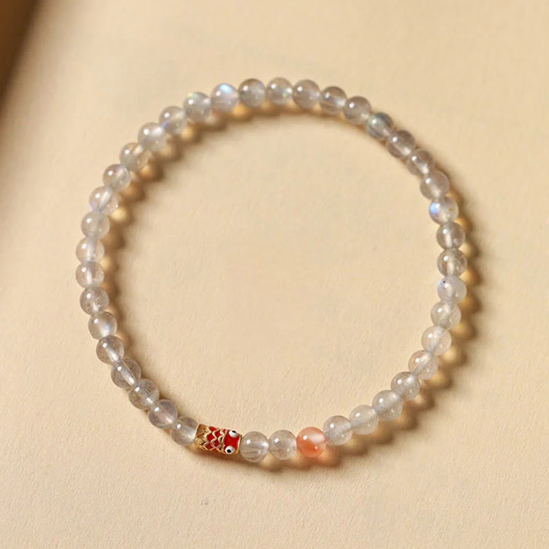 Buddha Stones Ultra-Thin Moonstone Koi Fish Healing Bracelet