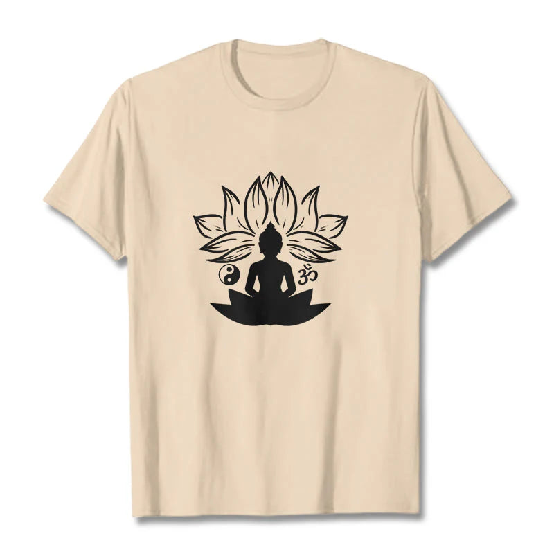 Buddha Stones Om Yin Yang Buddha Statue Sitting Lotus Meditation Tee T-shirt