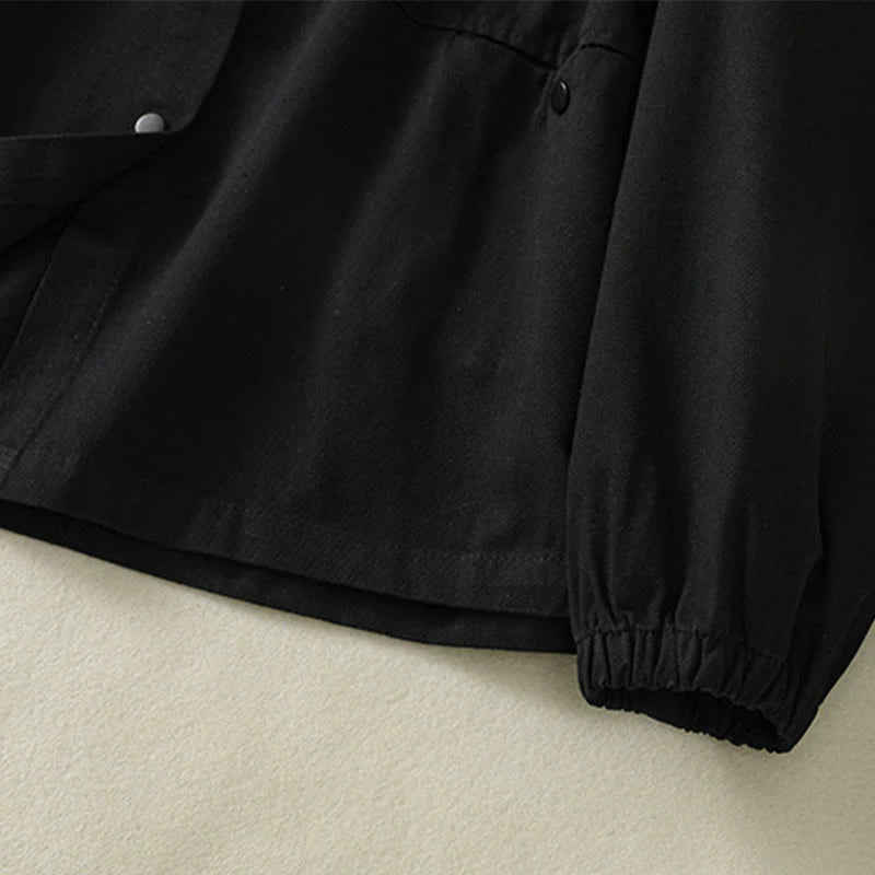 Buddha Stones Plain Button Design Stand Collar Women's Cotton Jacket