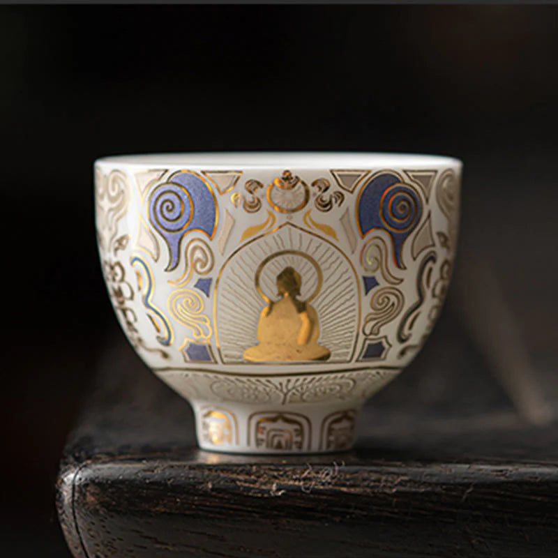 Buddha Stones White Thangka Buddha Auspicious Clouds Teacup Kung Fu Tea Cup