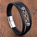 Buddha Stones Handmade Chain Link Design Titanium Steel Leather Strengthen Bracelet