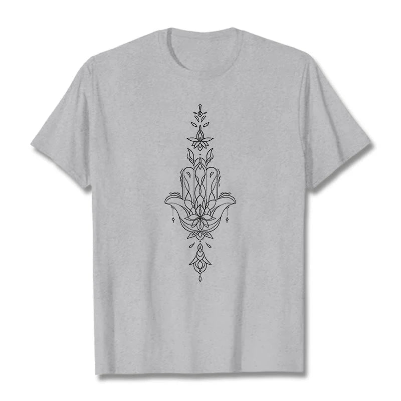 Buddha Stones Hamsa Hand Lotus Flower Pattern Tee T-shirt