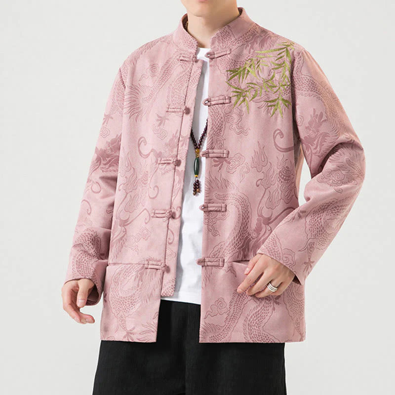 Buddha Stones Bamboo Dragon Frog-Button Desgin Long Sleeve Men's Jacket