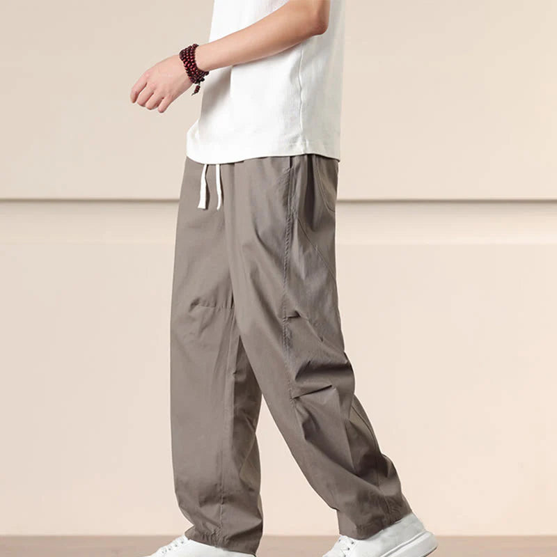 Buddha Stones Casual Vintage Solid Color Drawstring Men's Cargo Pants With Pockets