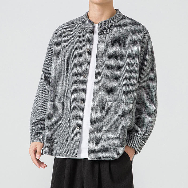 Buddha Stones Solid Color Frog-Button Long Sleeve Men's Cotton Corduroy Jacket With Pockets