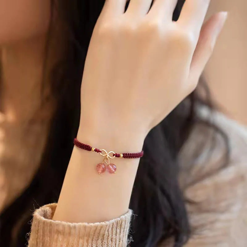 Buddha Stones Natural Strawberry Quartz Amethyst Green Phantom Bead Positive Bracelet