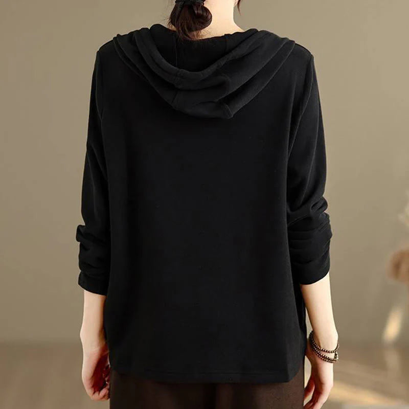 Buddha Stones Winter Solid Color Cotton Long Sleeve Women's Hoodie Has Hood