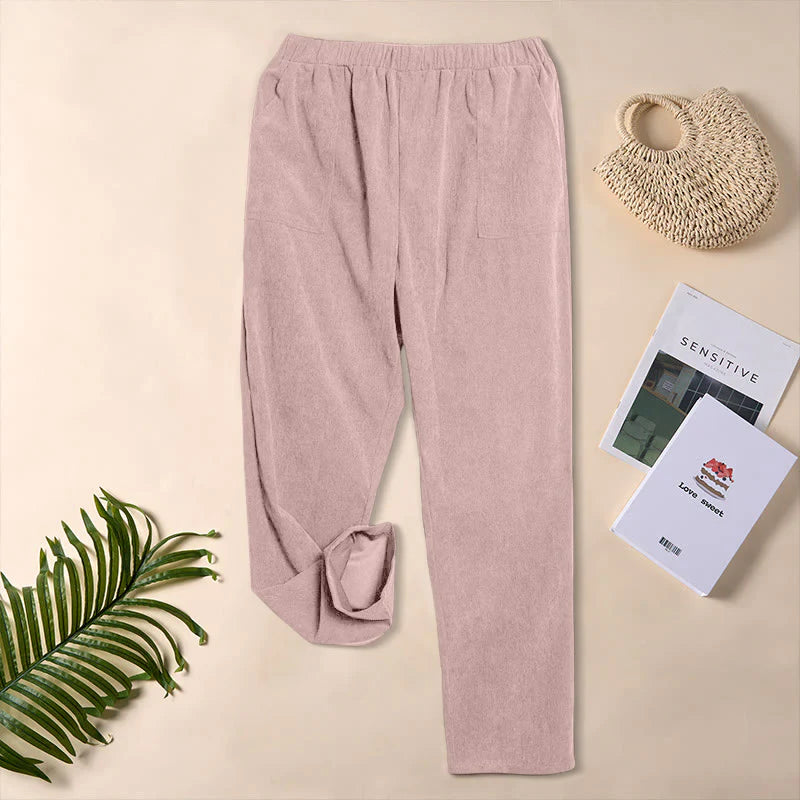 Buddha Stones Women's Commute Pure Color Corduroy Pants With Pockets