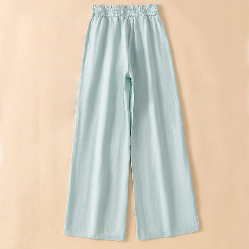 Buddha Stones Casual Straight Leg Design Cotton Women's 7-8 Length Wide Leg Pants With Pockets