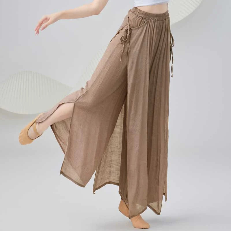 Buddha Stones Solid Color Loose Cotton Linen Wide Leg Pants For Yoga Classical Dance (Extra 35% Off | USE CODE: FS35)