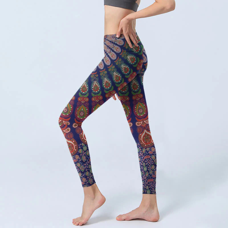 Buddha Stones Exquisite Flower Paisley Pattern Gym Leggings Women's Yoga Pants