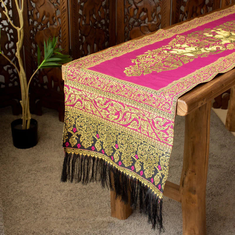 Buddha Stones Vintage Elephant Pattern Tassels Strength Table Runner Home Decoration (Extra 35% Off | USE CODE: FS35)