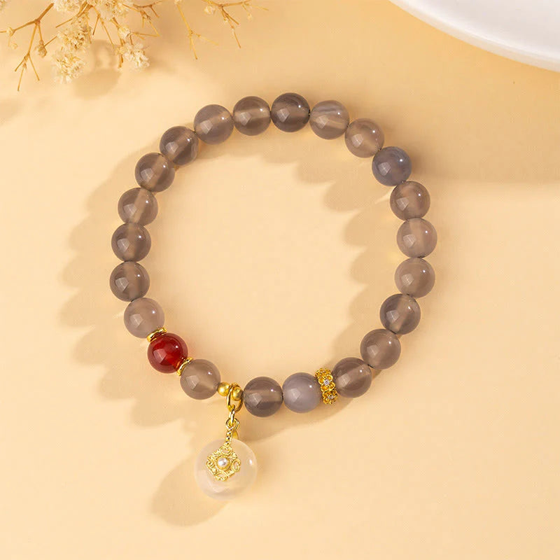 Buddha Stones Gray Agate Red Agate Chalcedony Balance Bracelet