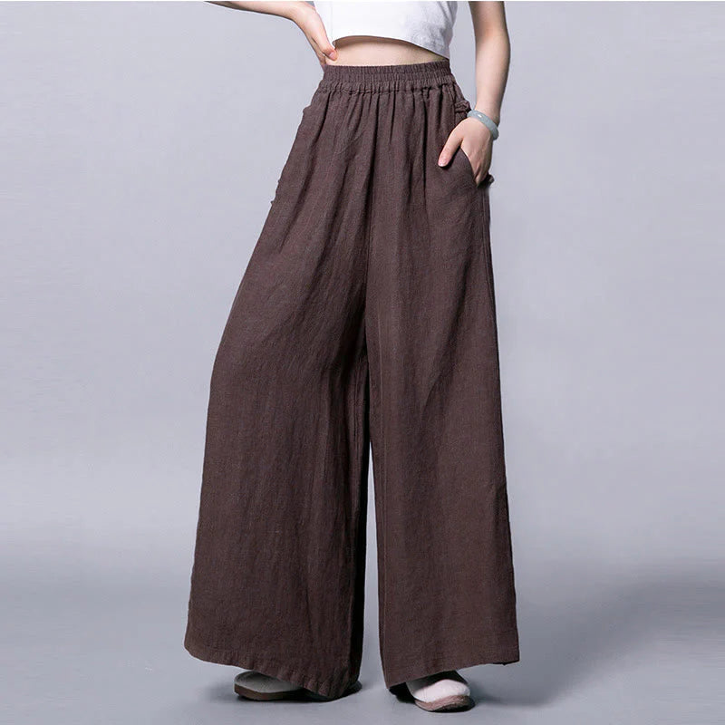 Buddha Stones Casual Frog-Button High Waist Wide Leg Pants With Pockets