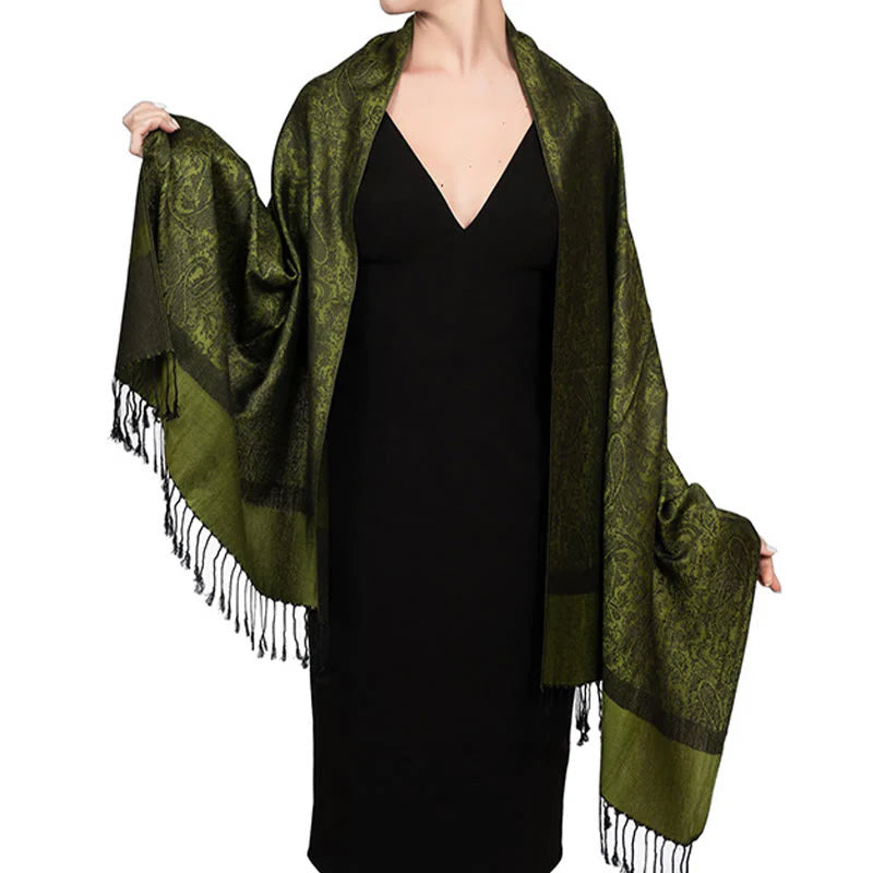 Buddha Stones Tibetan Cashew Jacquard Tassels Shawl Spring Fall Winter Warm Cozy Scarf Wrap