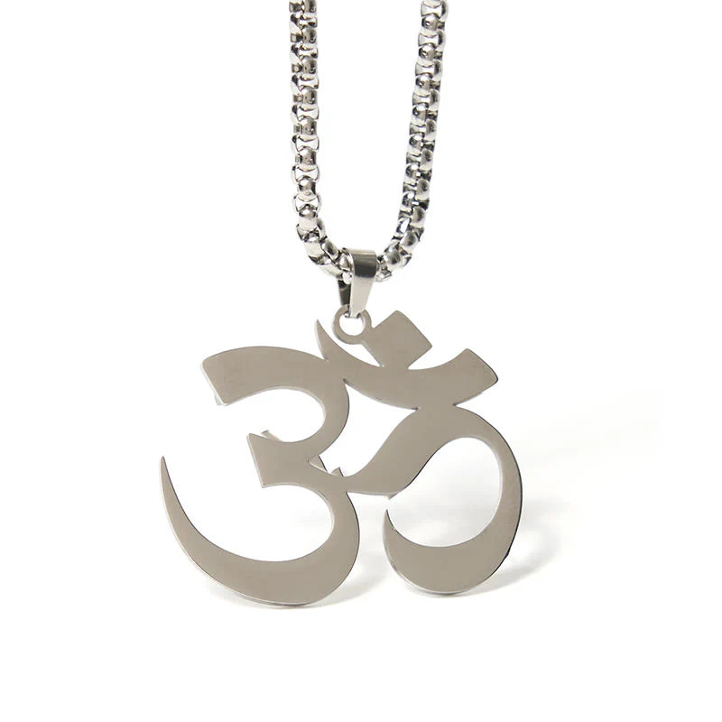Buddha Stones Om Symbol Mantra Stainless Steel Focus Necklace Pendant