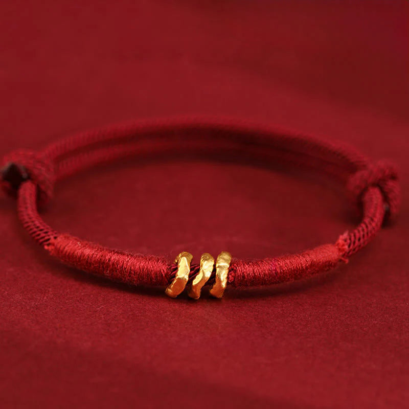 Buddha Stones 999 Gold Ring Design Handmade Luck Braided Red Rope Bracelet Anklet