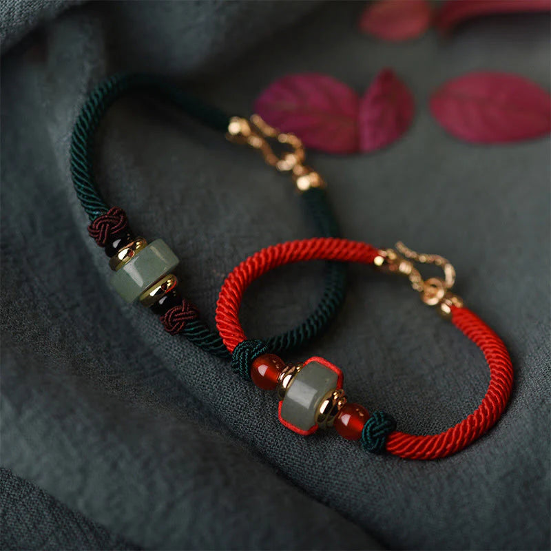 Buddha Stones Tibetan Green Aventurine Luck Braid String Bracelet