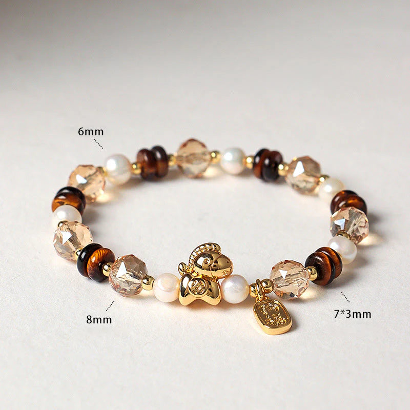 FREE Today: Fortune and Prosperity Tiger Eye Ice Obsidian Pearl Year Of The Horse Lucky Bracelet
