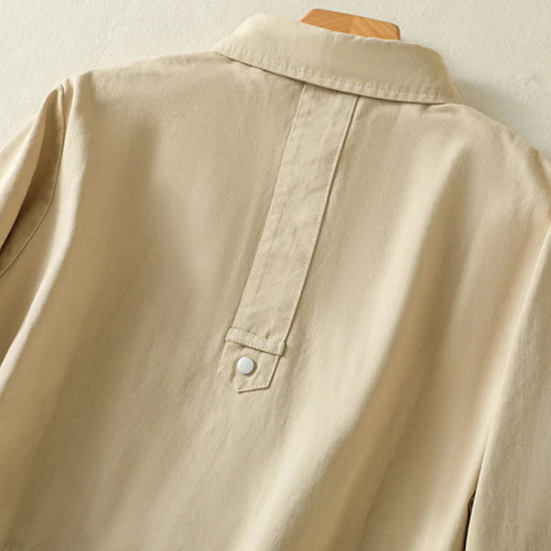 Buddha Stones Plain Button Design Stand Collar Women's Cotton Jacket
