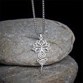 Buddha Stones Lotus Unalome Chakra Symbol Design Stainless Steel Enlightenment Necklace Pendant