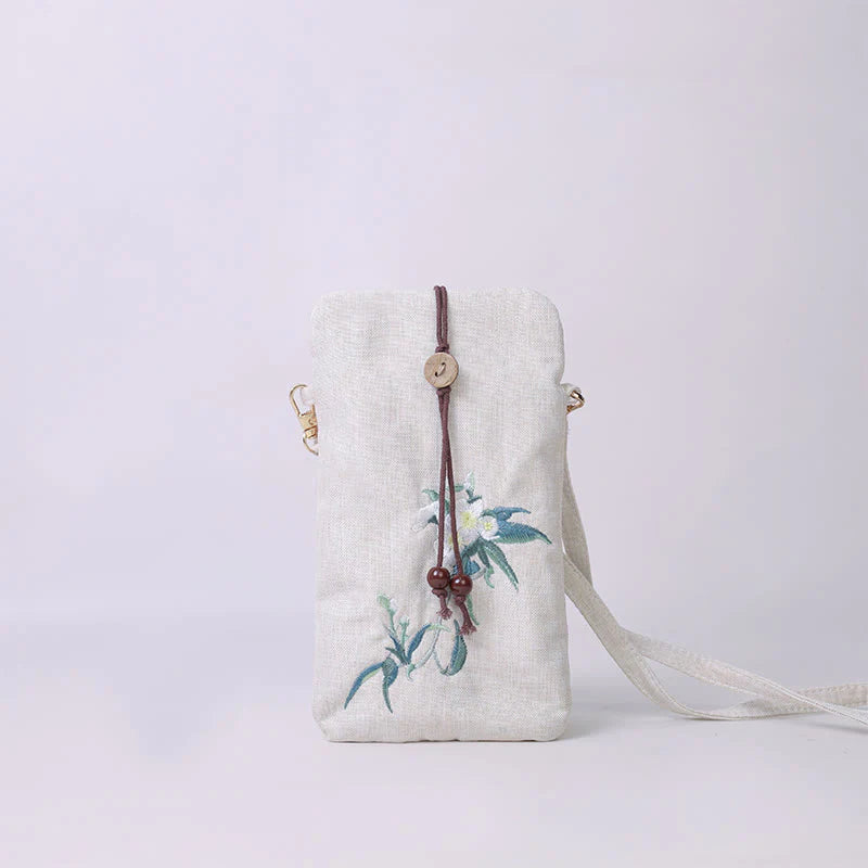 Buddha Stones Small Embroidered Flowers Crossbody Bag Shoulder Bag Cellphone Bag 11*20cm