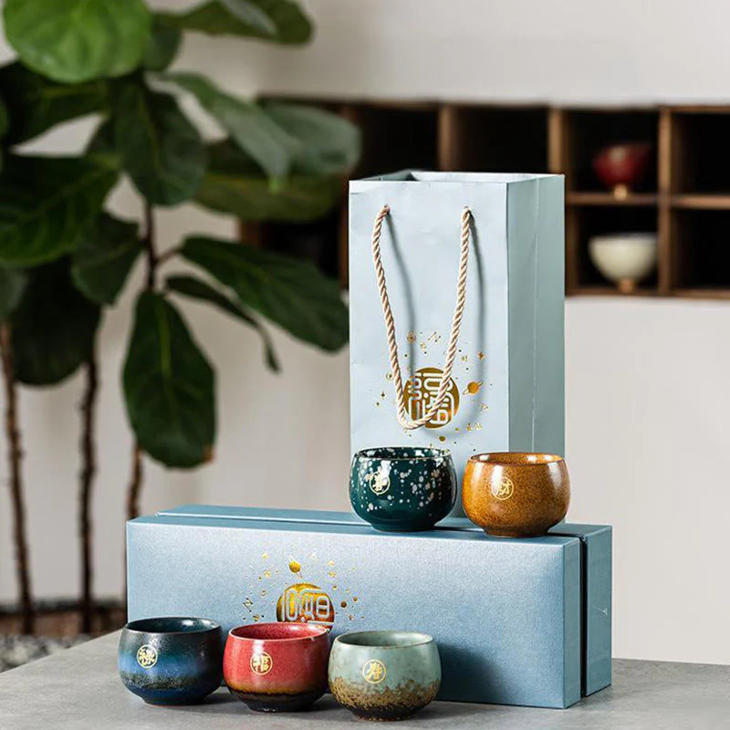 Buddha Stones Hand Painted Fu Character Ceramic Teacup Kung Fu Tea Cup With Gift Box