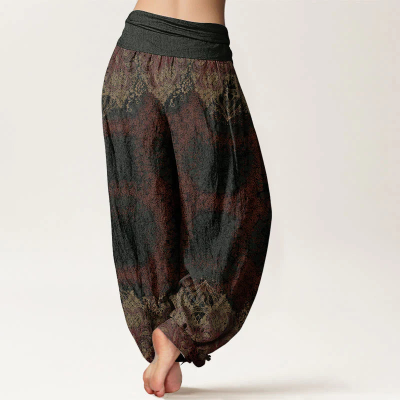Buddha Stones Pure Cotton Casual Lycoris Radiata Mandala Pattern Women's Elastic Waist Harem Pants