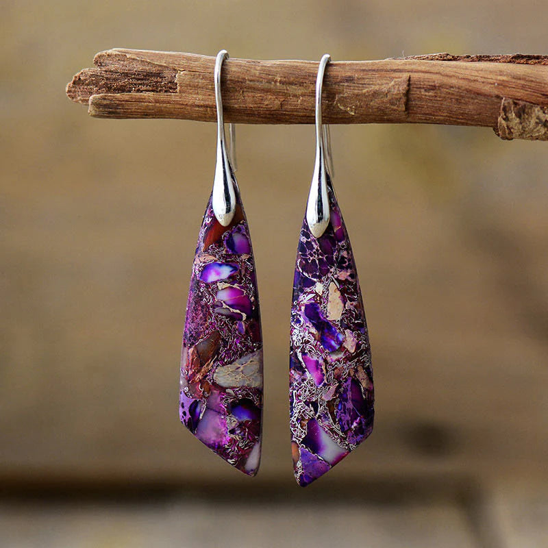 Buddha Stones Natural Emperor Stone Geometric Crystal Anti-Stress Earrings