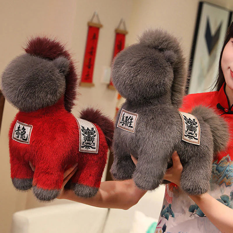 Buddha Stones Year Of The Horse Embroidered Saddle Pad Plush Doll Home Decoration