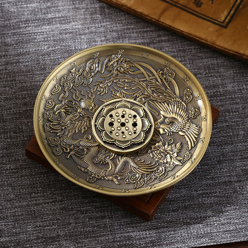 Buddha Stones Lotus Dragon Phoenix Eight Auspicious Symbols Zinc Alloy Incense Stick Holder Healing Incense Burner Decoration (Extra 35% Off | USE CODE: FS35)