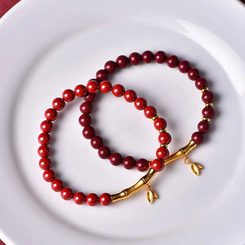 Buddha Stones Bamboo Cinnabar 925 Sterling Silver Concentration Bracelet