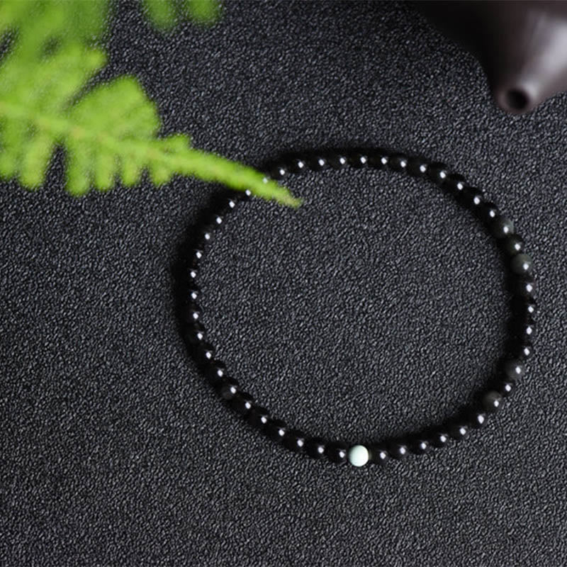 Buddha Stones Black Obsidian Turquoise Strength Fulfilment Bracelet