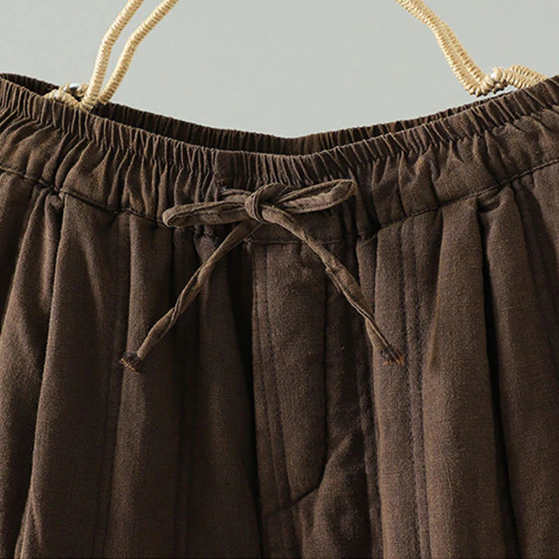Buddha Stones Daily Plain Drawstring Design Women's Harem Elastic Waist Cotton Pants With Pockets
