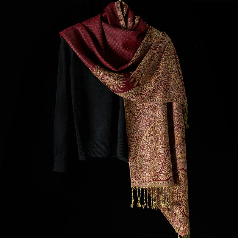 Buddha Stones Spring Long Leaves Flowers Pattern Tassel Soft Scarf Shawl