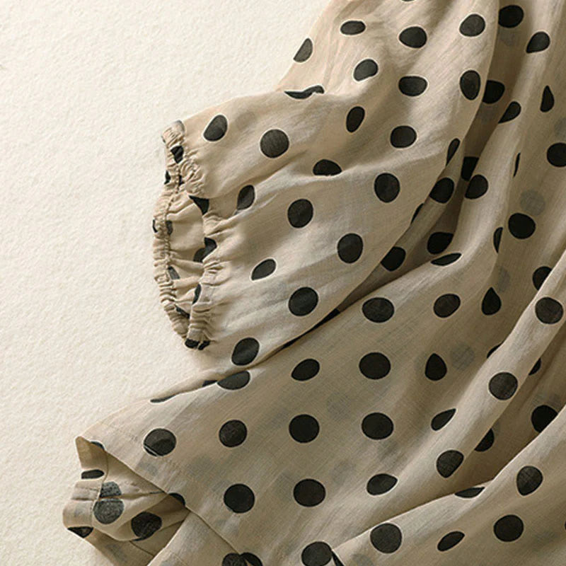 Buddha Stones Fall Round Neck Polka Dots Long Sleeve Women's Polyester Shirt