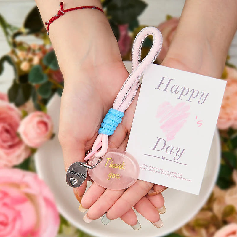 FREE Today: Loving Energy and Healing Thank You Gifts Natural Rose Quartz Crystal Key Chain Hanging Decoration
