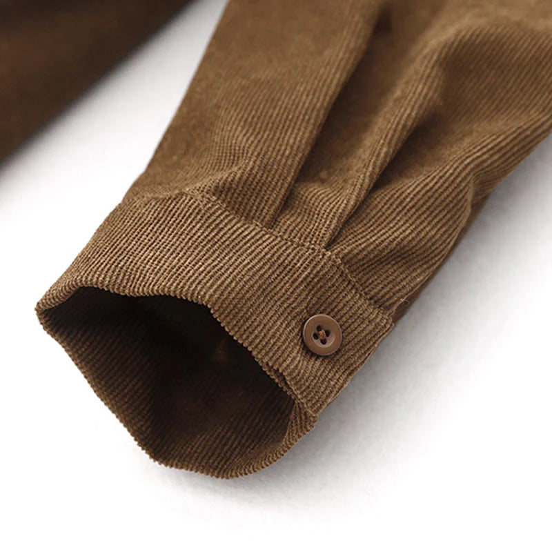 Buddha Stones Button Design Corduroy Peter Pan Collar Long Sleeve Midi Dress With Pockets