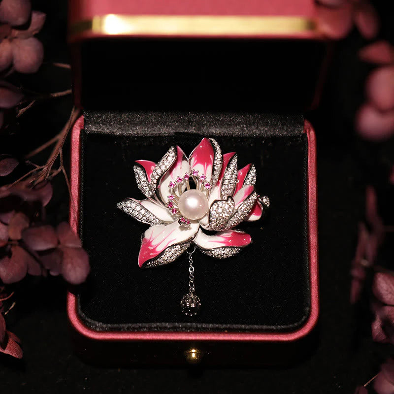 Buddha Stones Lotus Flower Pearl New Beginning Copper Brooch